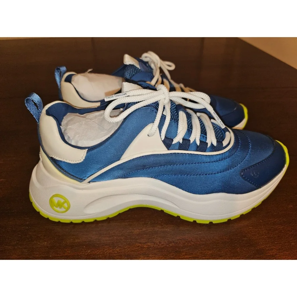 Michael Kors‎ Dara Sneakers Color Block Nylon Trainer Blue Sporty Neon Trim 7.5